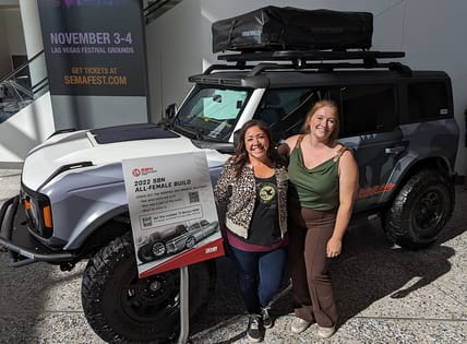 Annika Carter With Sara Morgan And The Female Build Bronco At The 2023 Sema Show