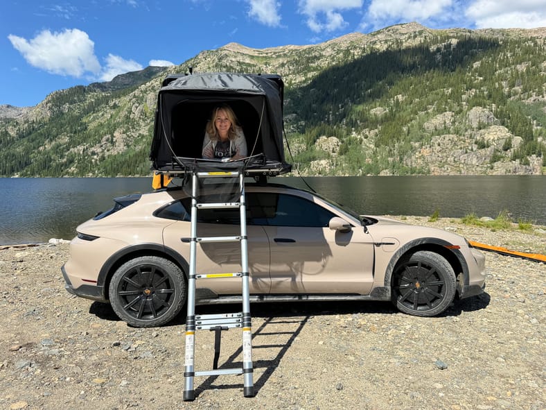 In The Taycan'S Rooftop Tent For Overlanding Thanks To Ebay Motors