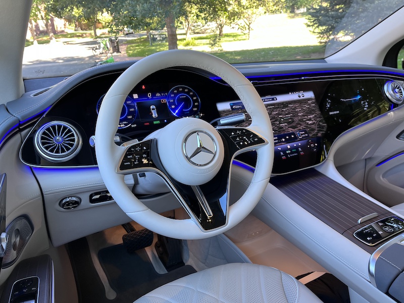 A Girls Guide To Cars | 7 Wonderful 7 Passenger Luxury Suvs, At Home, At School - Or Neiman Marcus - The 2023 Mercedes Benz Eqs Suv Dash. Photo Sara Lacey