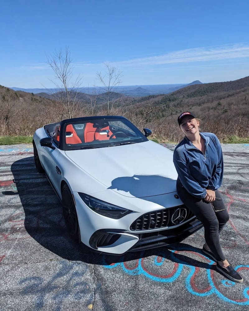 The Mercedes-Benz AMG SL63 and me. Photo: Annika Carter